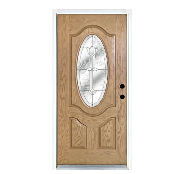 MP Doors 36 in. x 80 in. Flores Light Oak Left-Hand Inswing 3/4 Oval Lite Decorative Fiberglass Prehung Front Door