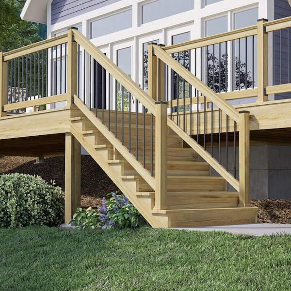 6 ft. Black Aluminum Balusters Pressure-Treated Stair Railing Kit