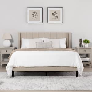Aldrich Brown Wood and Metal Frame Upholstered Full Wingback Platform Bed with Channel Tufting Bed Frame with Headboard