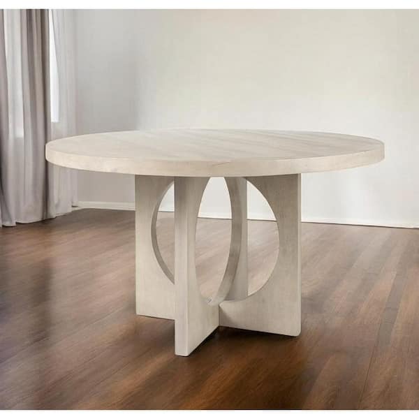 HomeRoots Natural Wood 54 in. Pedestal Dining Table Seats 4