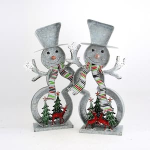 30 in. Tall Galvanized Cookie Cutter Snowmen with Christmas Trees and Reindeer (Set of 2)