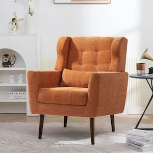 Mid-Century Modern Chenille Fabric Lounge Armchair For Living Room Bedroom, Orange