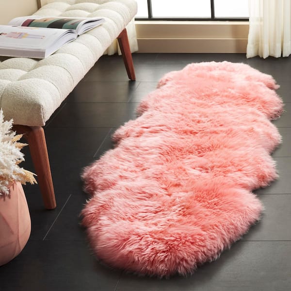 Sheep Skin 2 X 6 Solid Pink Solid Color Runner Rug