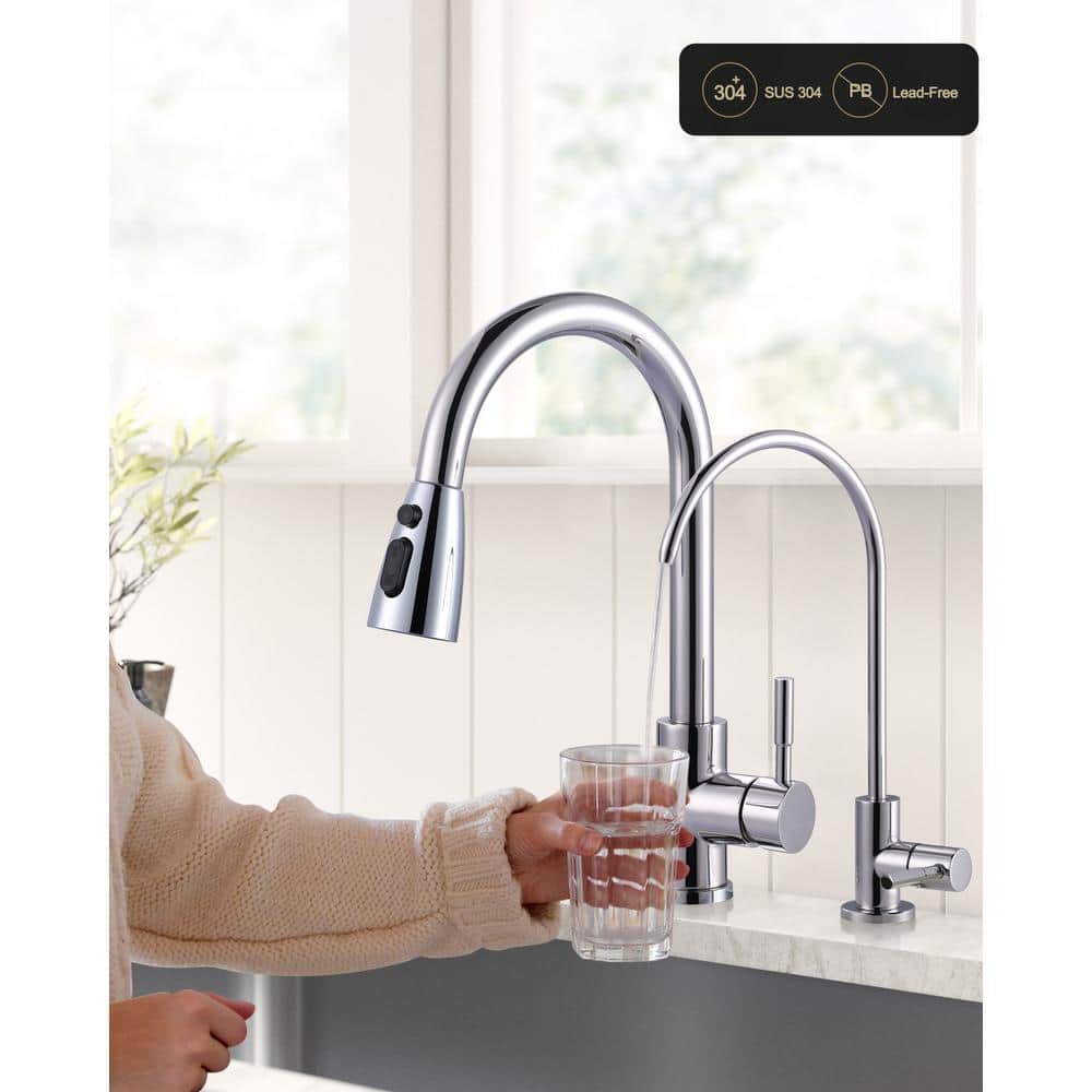 Polished Chrome High-Arc Kitchen Faucet with Pull-out Spray