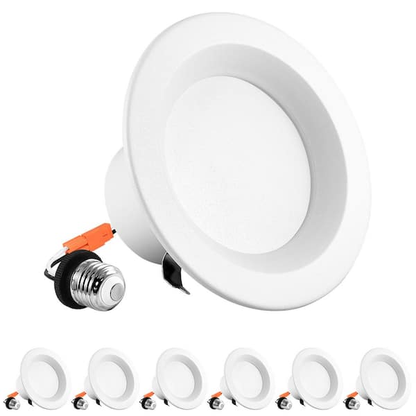 LUXRITE 4in Can Light 10W=60W 5 Color Selectable Dimmable Remodel Integrated LED Recessed Light Kit 750lm (6 Pack)