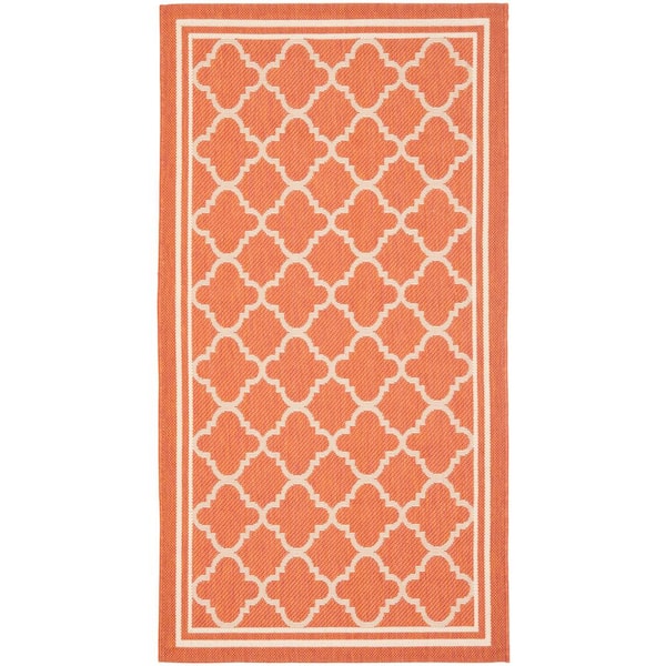 SAFAVIEH Courtyard Terracotta/Bone Doormat 3 ft. x 5 ft. Geometric Indoor/Outdoor Patio Area Rug