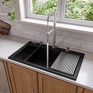 Drop-In Granite Composite 34 in. Single Bowl Kitchen Sink in Black