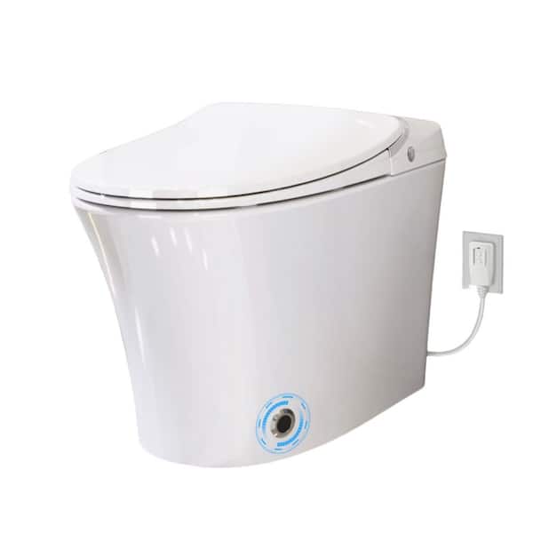 1-Piece 1.28 GPF Single Flush Elongated Smart Toilet with Remote Control with Dryer and Warm Water White
