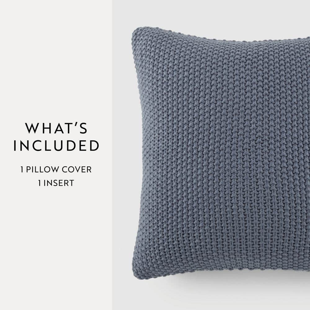 Blue Cotton Knit Square Throw Pillow