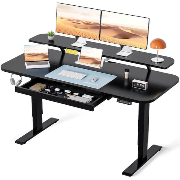 48 in. W x 24 in. D Electric Standing Desk with Drawers White Sit Stand Up Desk with Memory Preset Controller, Black