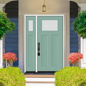 Legacy 51 in. x 80 in. 1/4 Toplite Rain Glass RHIS Primed Quarry Finish Fiberglass Prehung Front Door w/12 in. SL