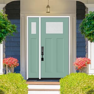 Legacy 53 in. x 80 in. 1/4 Toplite Rain Glass RHIS Primed Quarry Finish Fiberglass Prehung Front Door w/14 in. SL