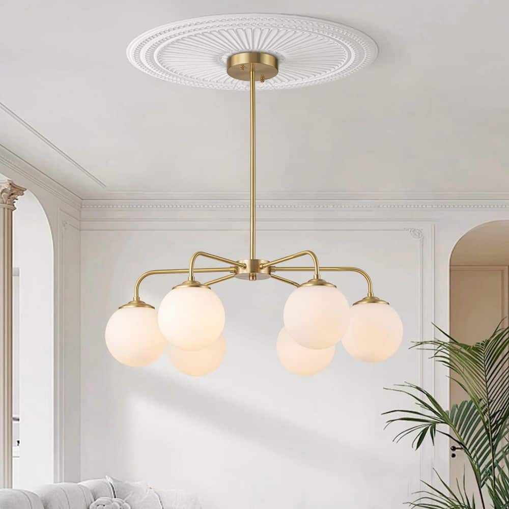 Ceder 6-Light 26 in. W Pure Brass Sputnik Chandelier with Opal Glass for Living Room and Kitchen price history on PriceWatchPro