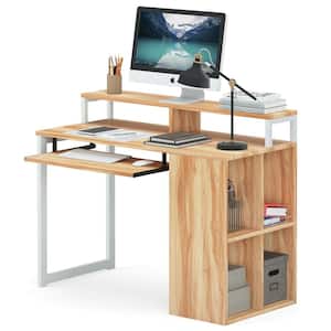 Cassey 42.5 in.Maple Wood Computer Desk with Push-Pull Keyboard Tray and 4-Cube Shelves