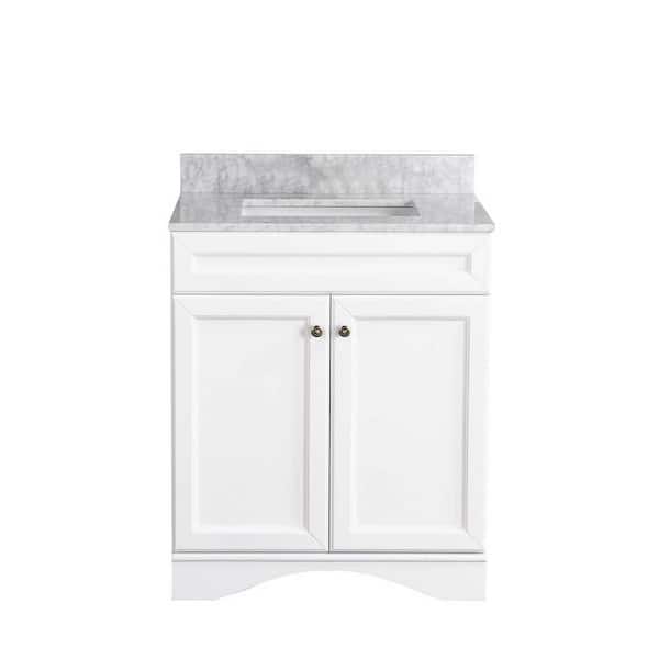 PROOX 30 in. W x 22 in. D x 39.8 in. H Bath Vanity in White with Carrara Marble Vanity Top in White with White Basins