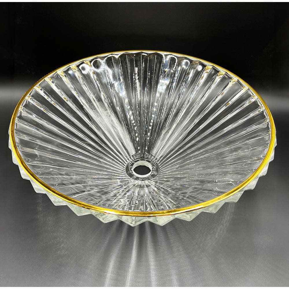 20" Clear Glass Vessel Sink with Gold Rim