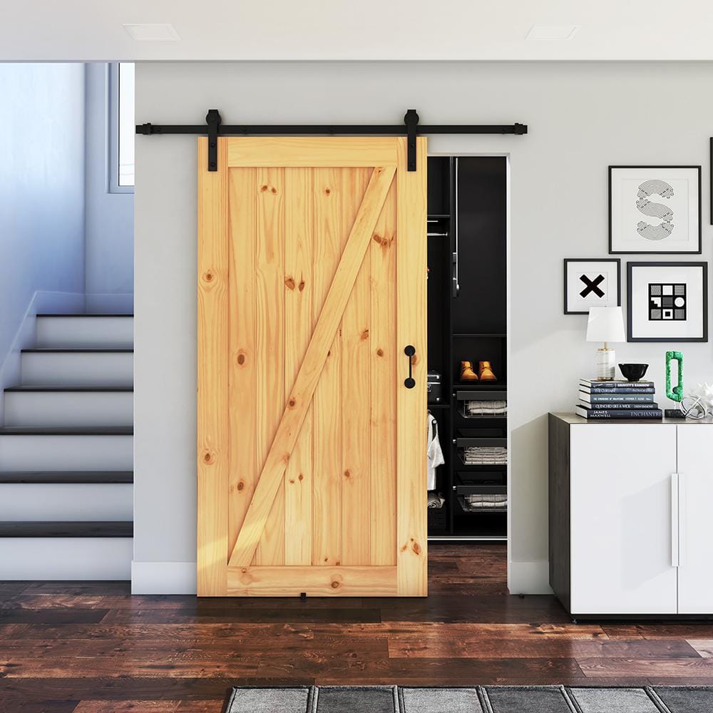 Unfinished Knotty Pine Solid Core Barn Door, 36" x 84"