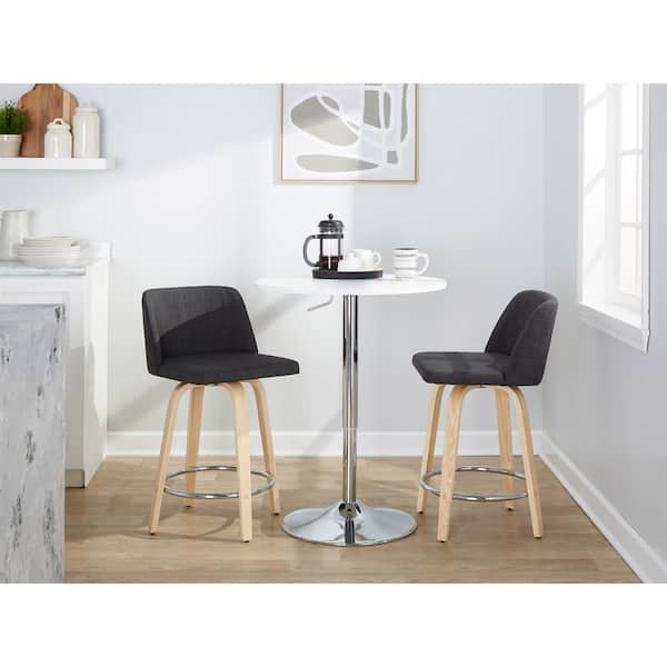 Lumisource Toriano 24.25 in. Charcoal Fabric, Natural Wood and Chrome Metal Fixed-Height Counter Stool (Set of 2)