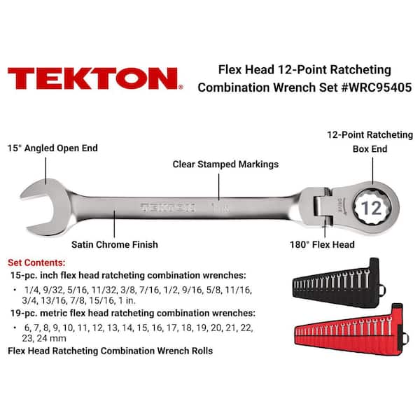 34-Piece (1/4-1 in., 6-24 mm) Flex Head 12-Point Ratcheting Combination Wrench Set with Pouch