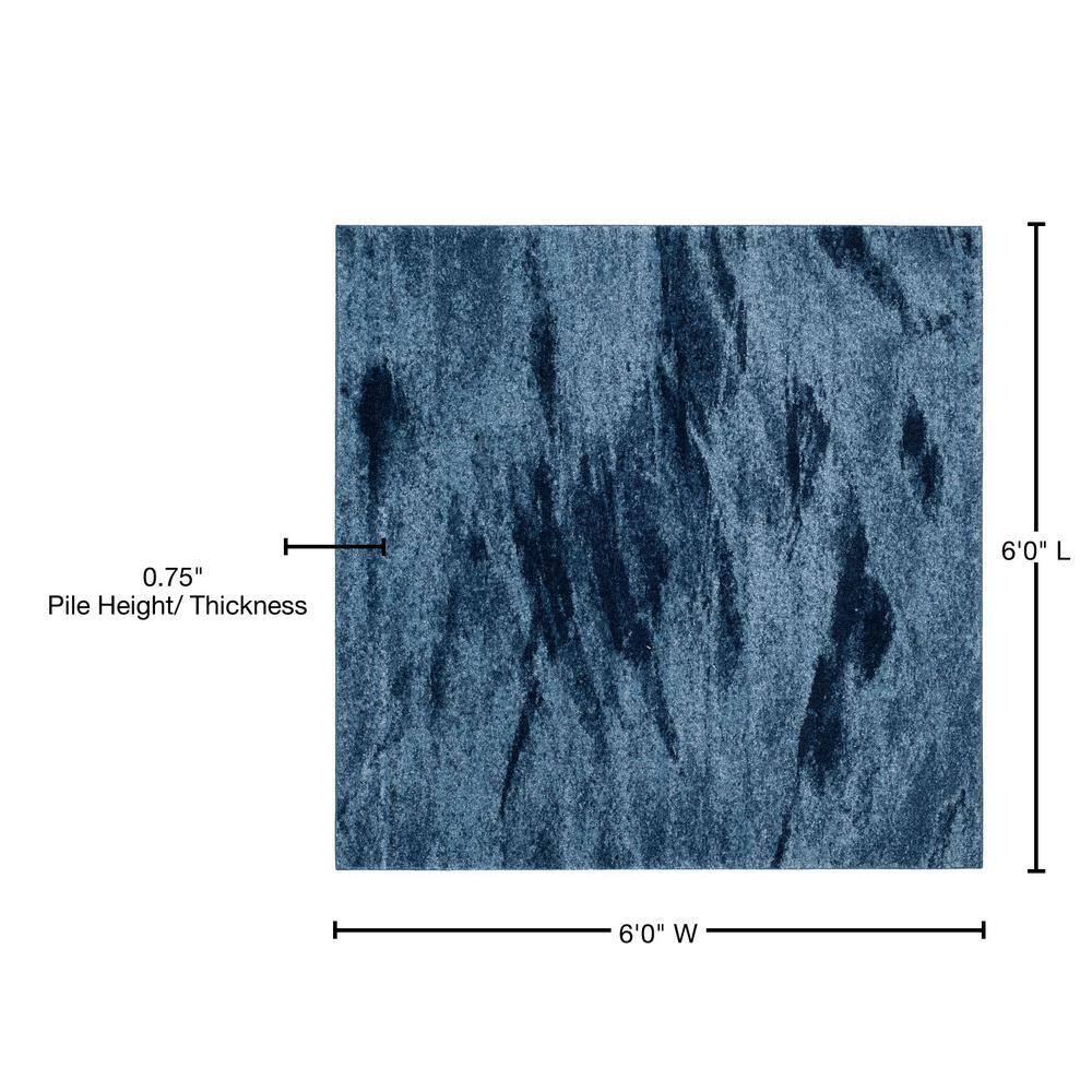 Light Blue and Navy Abstract Square Shag Rug