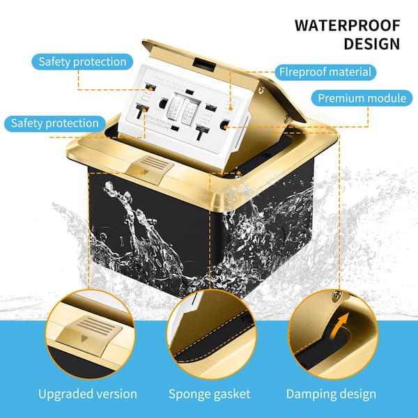 Enerlites 1-Gang Pop-up GFCI Duplex Floor Box, Round, 20A, 125V, Brass (Enerlites 961501-C-GFCI - View #11