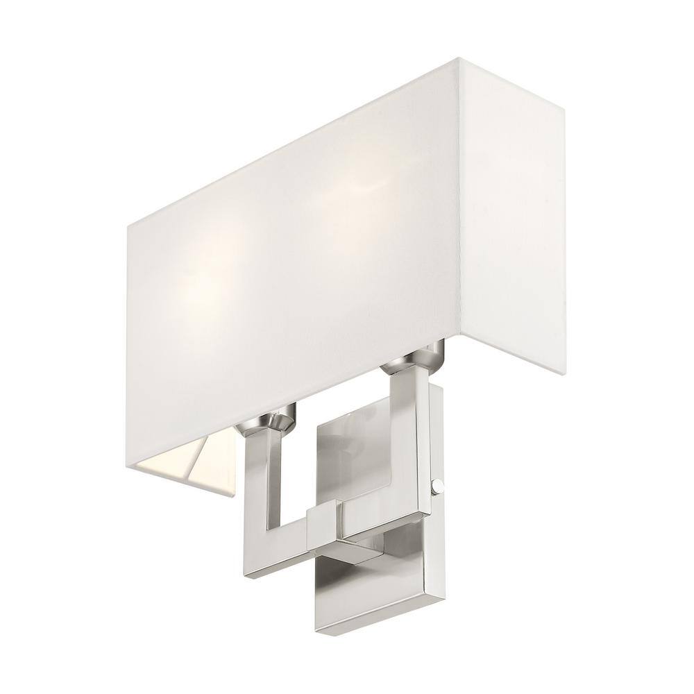 Hollborn Brushed Nickel 2-Light Wall Sconce with Off-White Fabric Shade