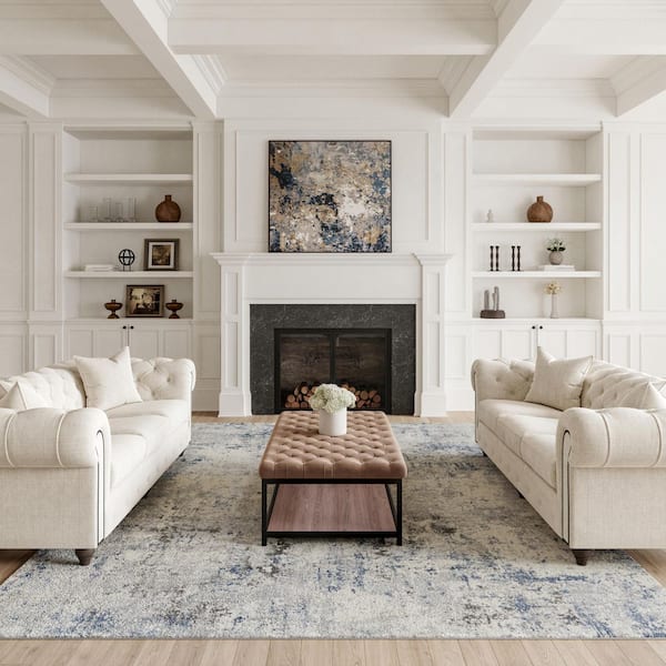 Rustic Textures Ivory/Grey-Blue 8 ft. x 11 ft. Abstract Contemporary Area Rug