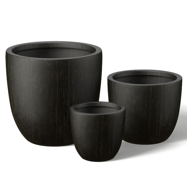 10 in., 14 in., 18 in. Bronzed Black(Enhanced Core) Concrete Round Planter / Pot with Drainage Holes (Set of 3)