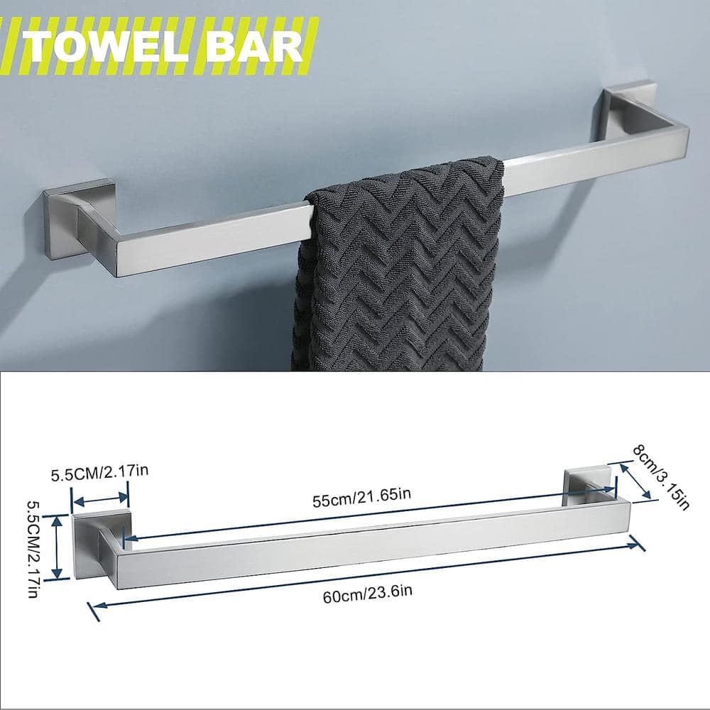 Brushed Nickel 23.6 Inch Stainless Steel Wall Mounted Towel Bar Set