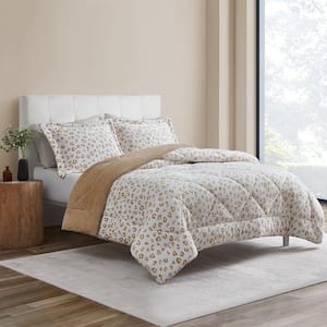 Leopard Tan 3-Piece Ultra Polyester Plush with Sherpa Reverse Queen Comforter Set