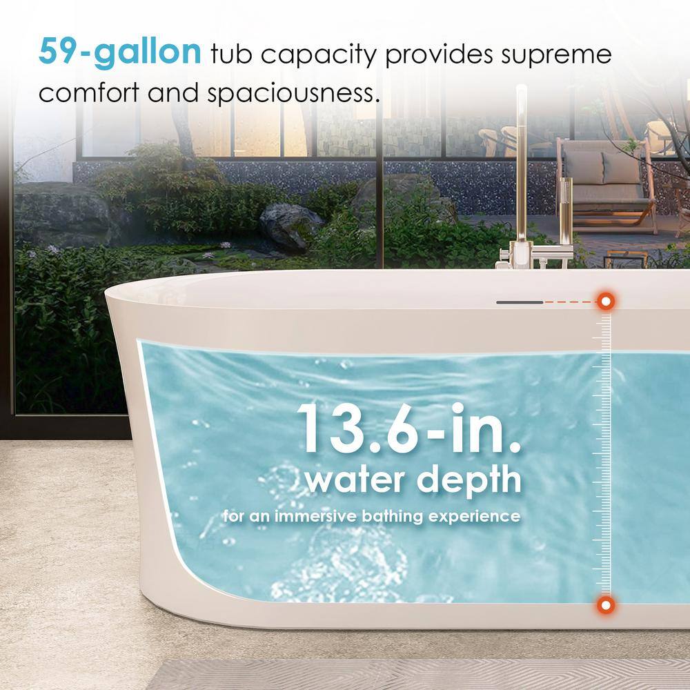 Royce 67" Glossy White Freestanding Acrylic Soaking Bathtub