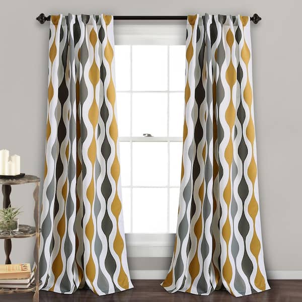 Lush Decor Gold Solid Back Tab Room Darkening Curtain - 52 in. W x 84 in. L (Set of 2)