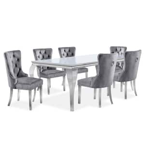 Billinghurst 7-Piece Rectangle Glass Top Black and Gray Dining Table Set