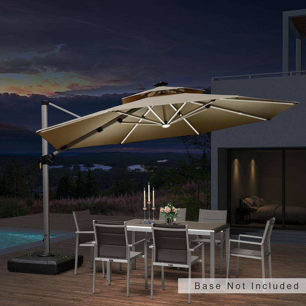 12 ft. Octagon Solar Powered LED Patio Umbrella Outdoor Round Large Cantilever Umbrella Heavy-Duty Sun Umbrella in Beige -  PURPLE LEAF, ZPGLRRDT12-KK