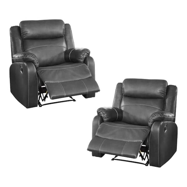 EVERGLADE HOME Goby 35 in. D Dark Gray Flared Arm Microfiber Straight Reclining Chair (Set of 2)