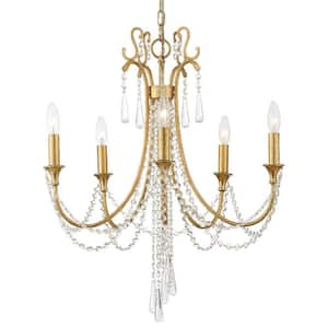 Arcadia 5-Light Antique Gold Crystal Chandelier