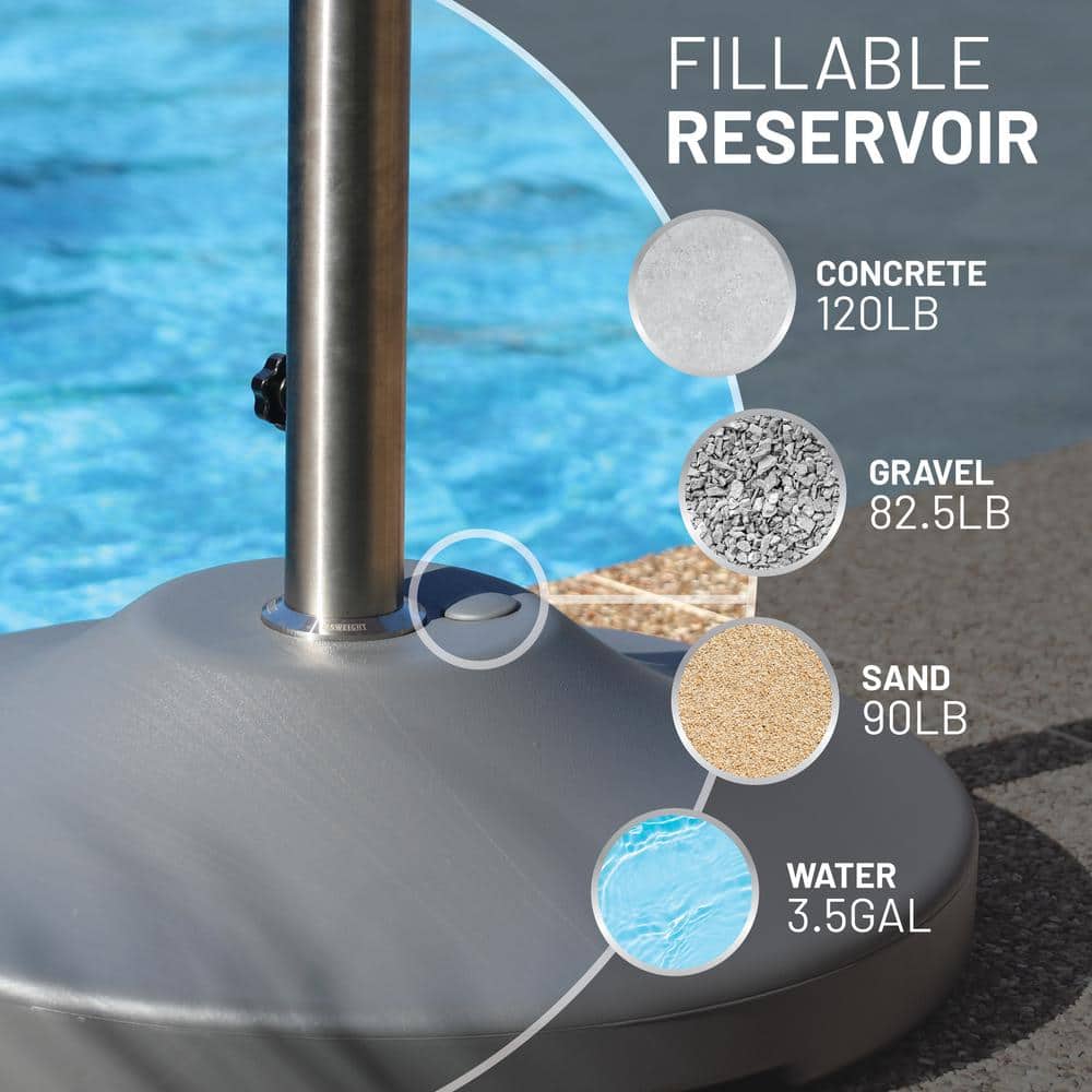 Heavy Duty Gray Stainless Steel Fillable Umbrella Base with Wheels