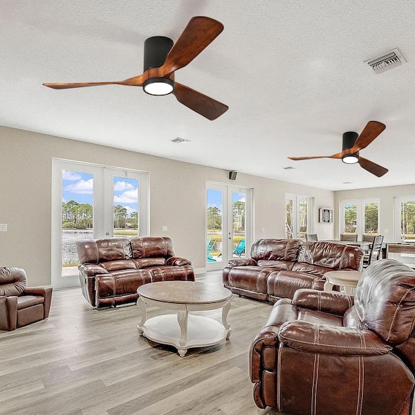 60 in. Black 3 Wood Blades Flush Mount Standard Ceiling Fan with Full Spectrum LED Light and Remote Control Included