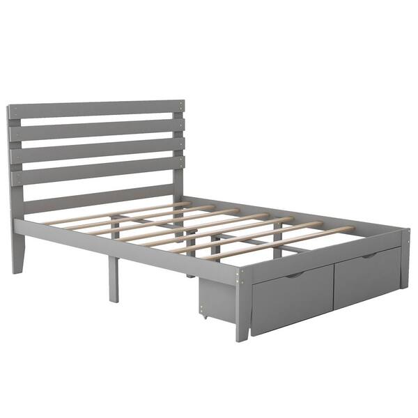 aisword Gray Full Size Platform Bed with Drawer
