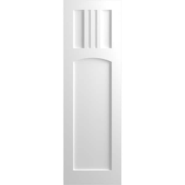 Ekena Millwork 15 in. x 25 in. PVC True Fit San Miguel Mission Style Fixed Mount Flat Panel Shutters Pair in White