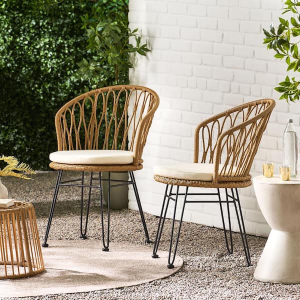 Unbranded Hot Sale Brown Wicker Patio Outdoor Lounge Chair with Beige Cushions for Porch, Yard, Garden (2-Pack)