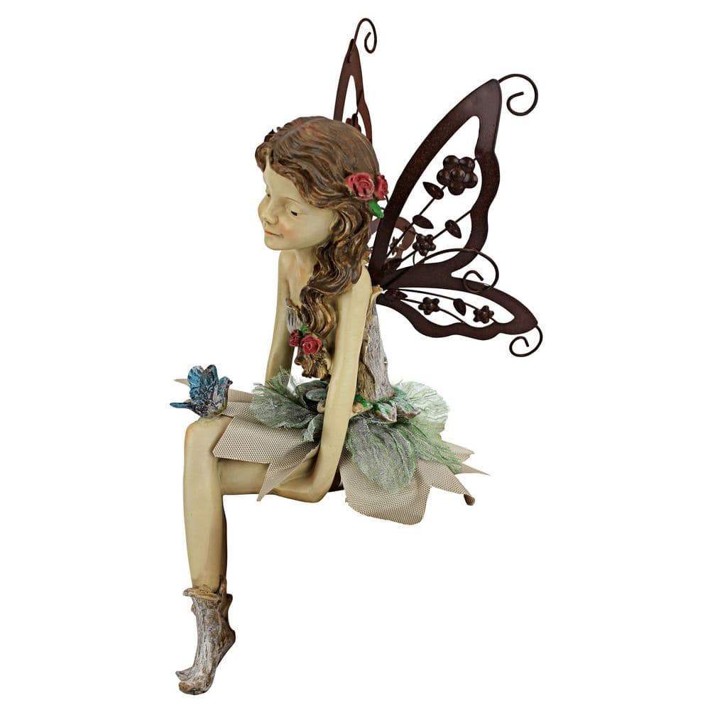 Fannie Sitting Fairy Statue with Metal Wings and Fabric Skirt