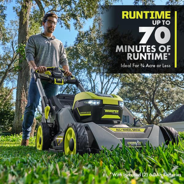 RYOBI - 40V HP Brushless Whisper Series 21" Walk Behind Self-Propelled All Wheel Drive Lawn Mower - Trimmer 3 Batteries Chargers