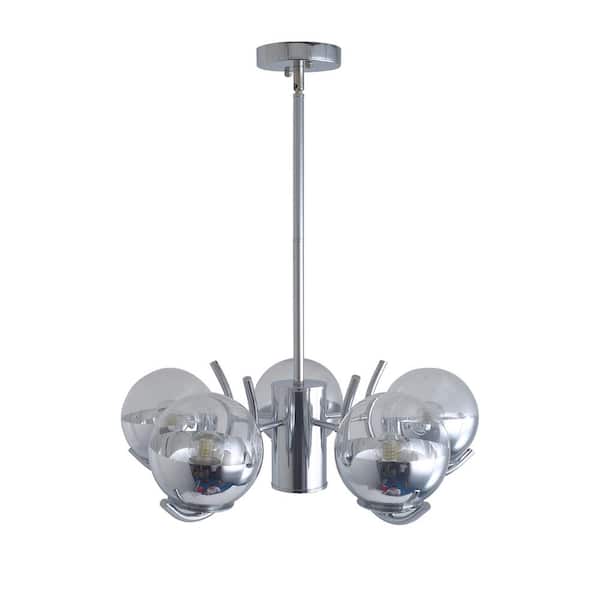 Unbranded 21.6 in. W 6-Light Modern 3 Color Lights Silver Iron Chandelier with Glass Lampshade Dimmable Adjustable Height