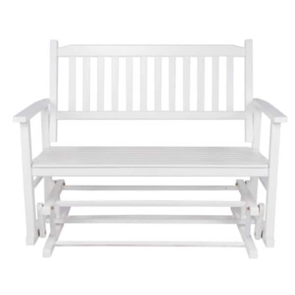 50 in. L White Wood Torrey Outdoor Loveseat Porch Bench Glider