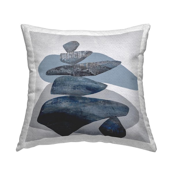 Stupell Industries Calming Stacked Modern Rocks Blue Square Outdoor Throw Pillow