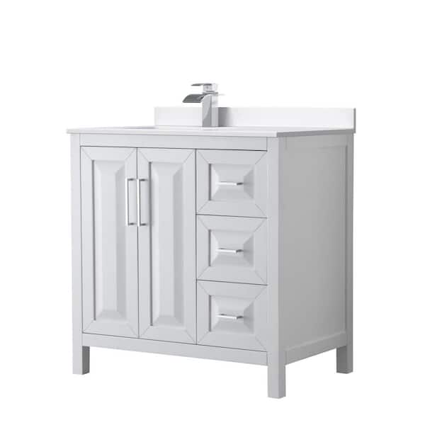 Wyndham Collection Daria 36 in. W x 22 in. D x 35.75 in. H Single Bath Vanity in White with White Cultured Marble Top