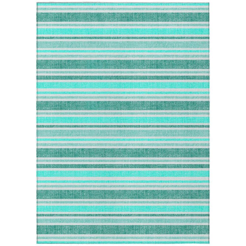 HomeRoots Turquoise 3 ft. x 5 ft. Woven Striped Polyester Rectangle ...
