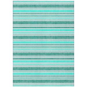 HomeRoots Turquoise 5 ft. x 8 ft. Woven Striped Polyester Rectangle ...