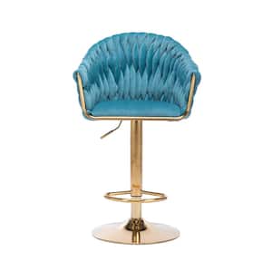 44.09 in. Blue Vintage Bar Stools with Back and Footrest Counter Height Dining Chairs